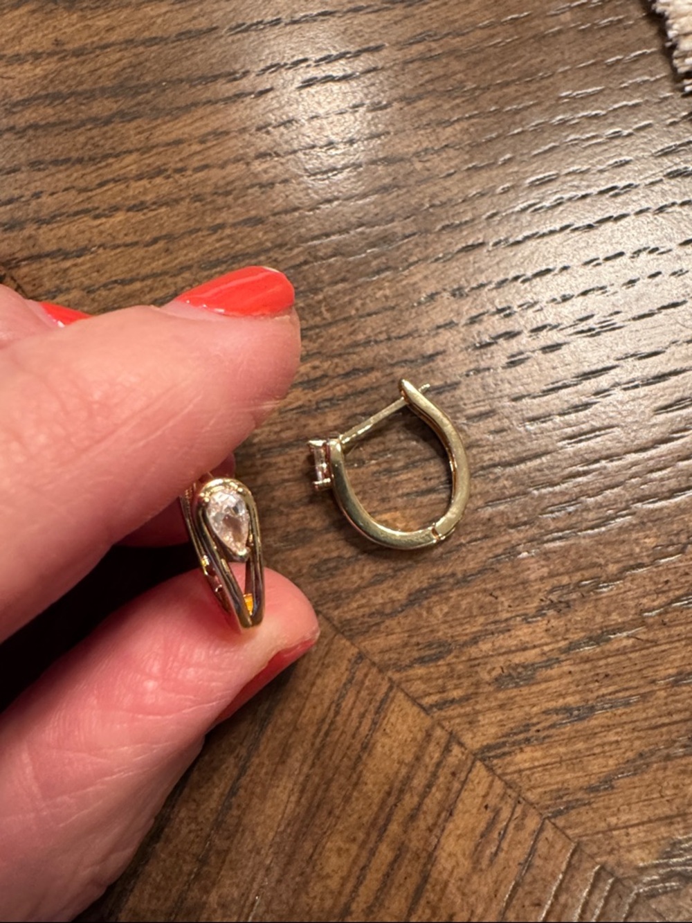 Gold Teardrop Huggie Earrings with Clear Stone